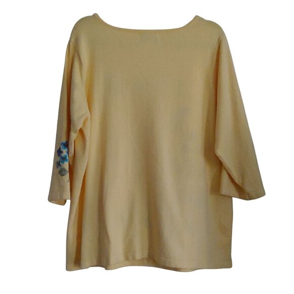 Quacker Factory Butter Yellow 3D Floral Artsy Hydrangea Feminine Casual Shirt XL - Picture 2 of 9